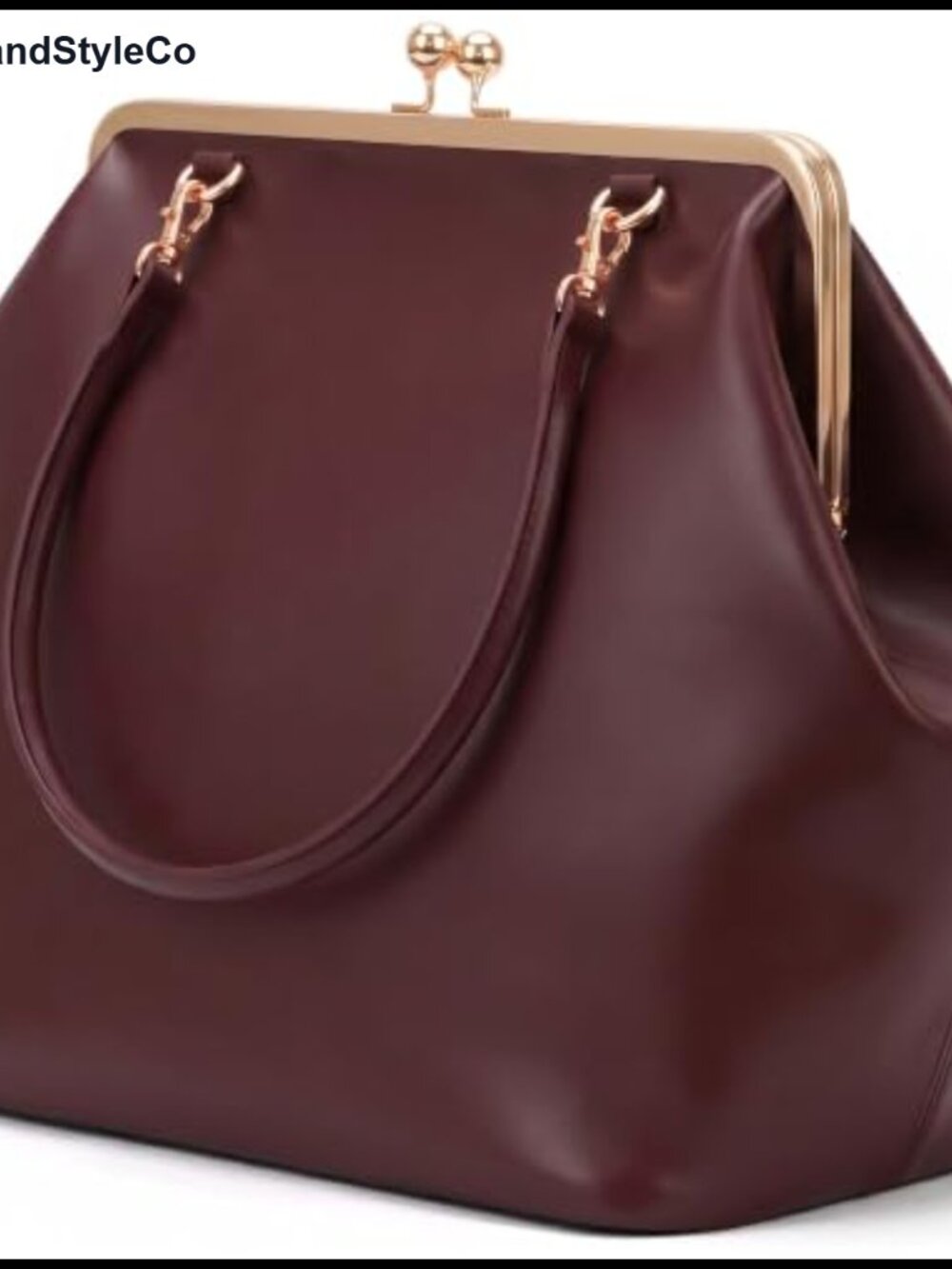 Kiss Lock Tote Handbag Shoulder Bag Clutch Purse Faux Leather Removable Strap